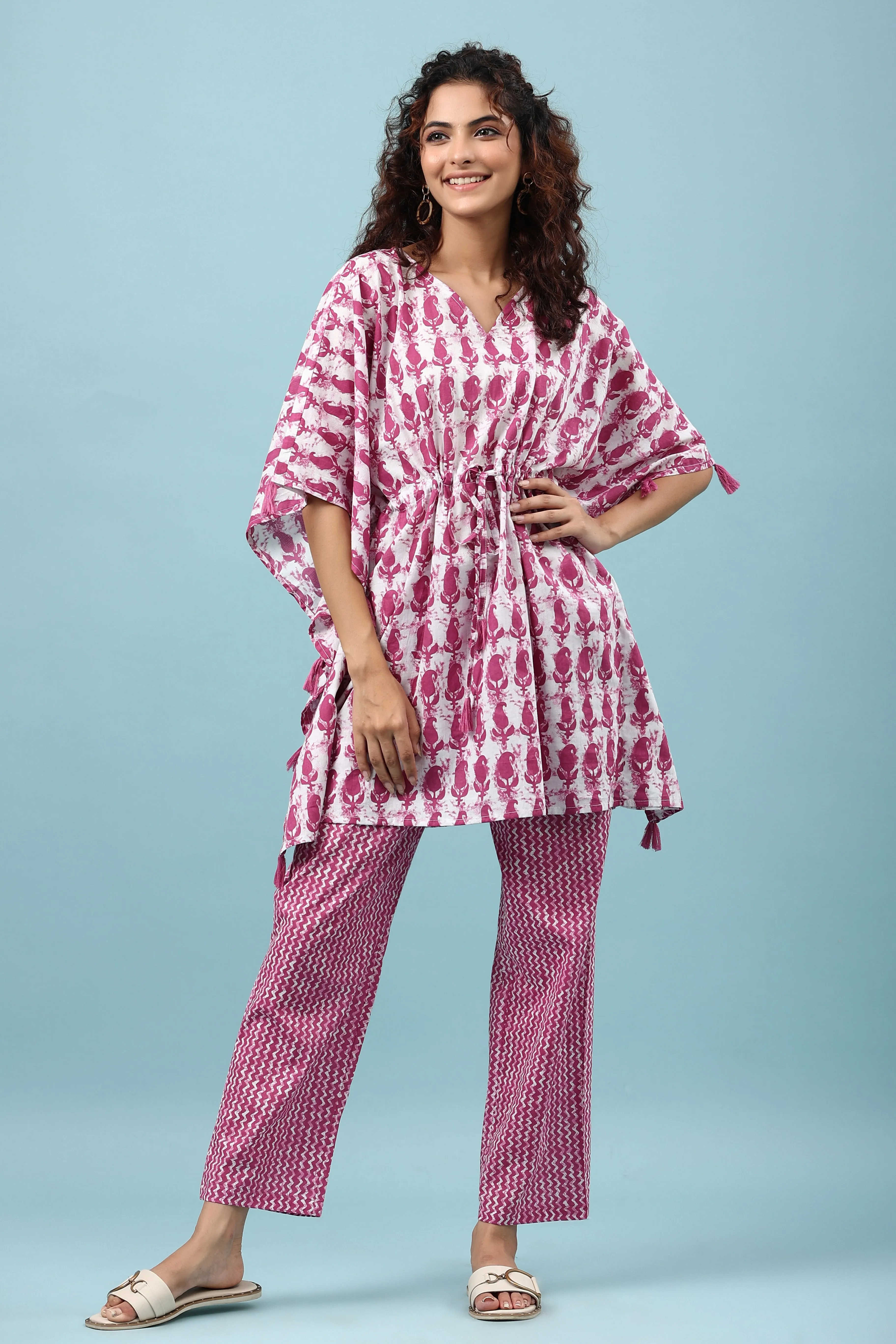 Daabu on Mauve Kaftan Pajama