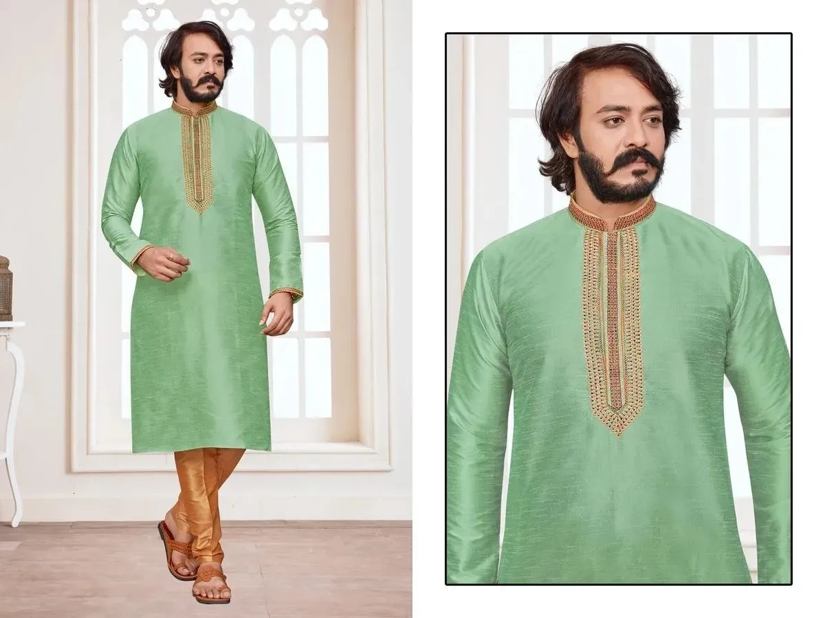 Designed Men's Stylish Long Kurta With Pajama Set