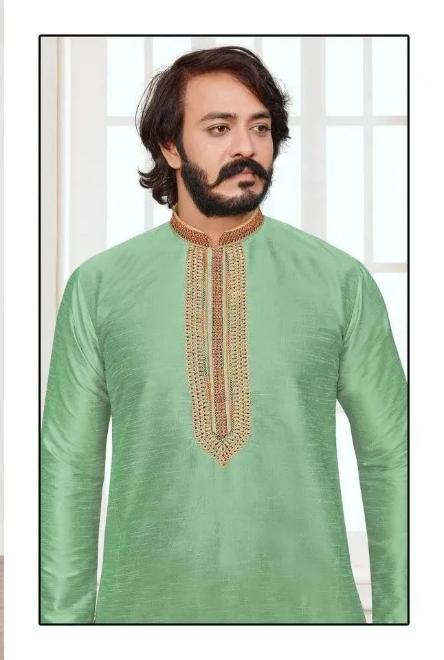 Designed Men's Stylish Long Kurta With Pajama Set