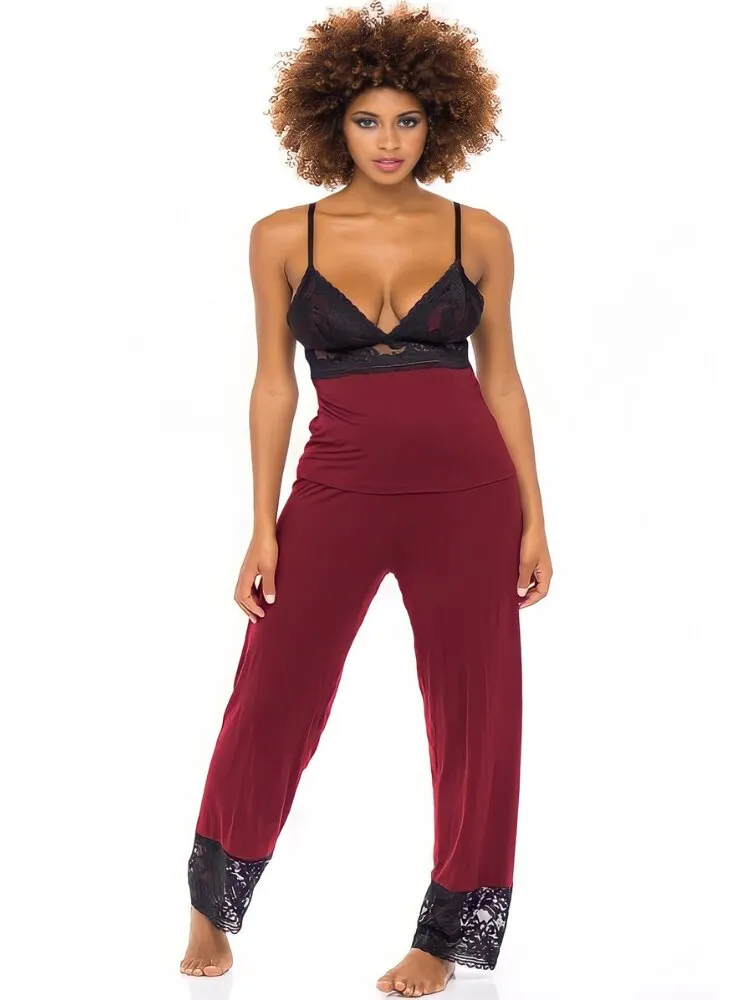 Diva's Lounge Jersey Knit & Lace Pajama Set