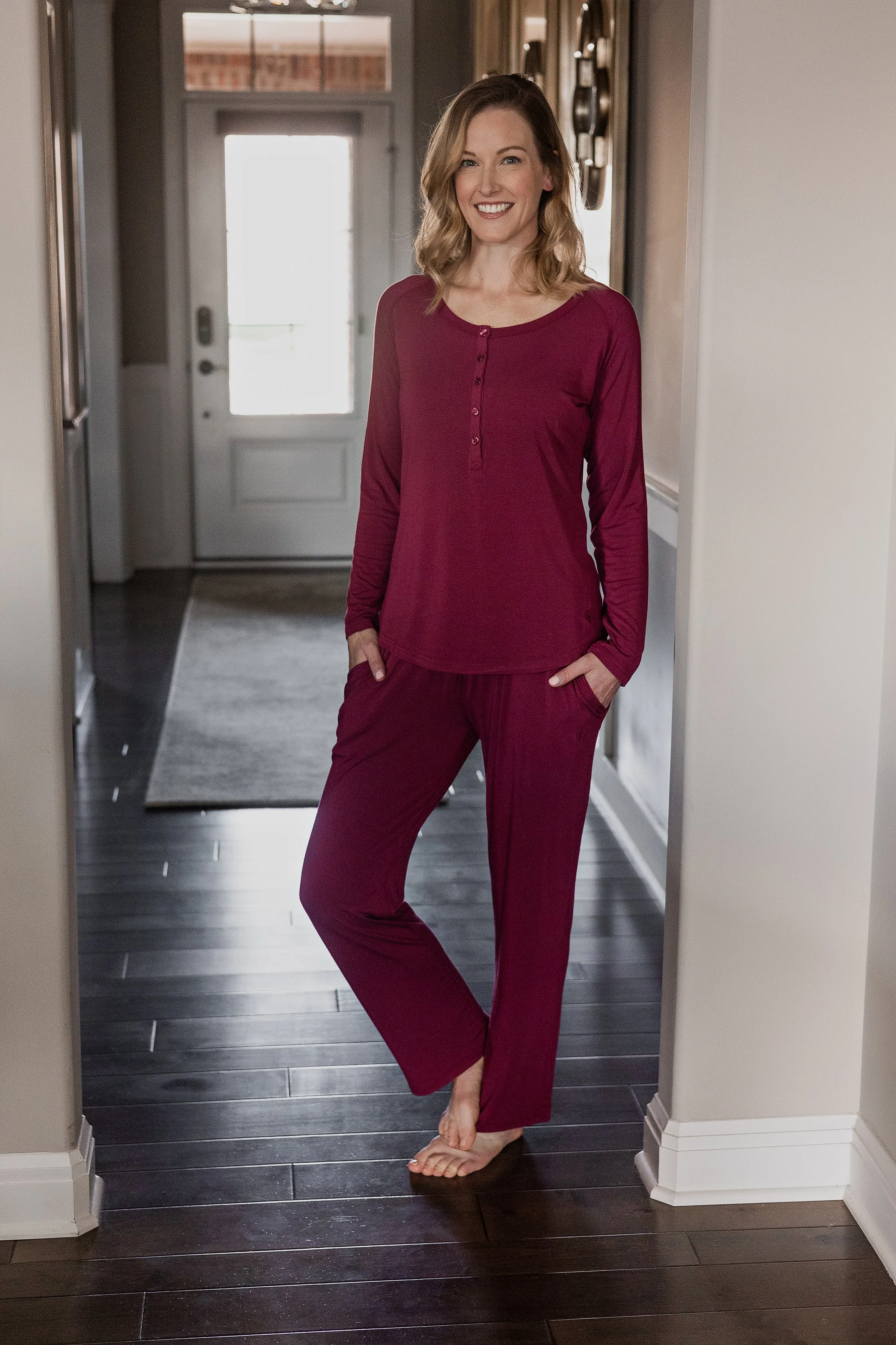 Easy Bamboo Henley Long Sleeve & Pant Pajama Set