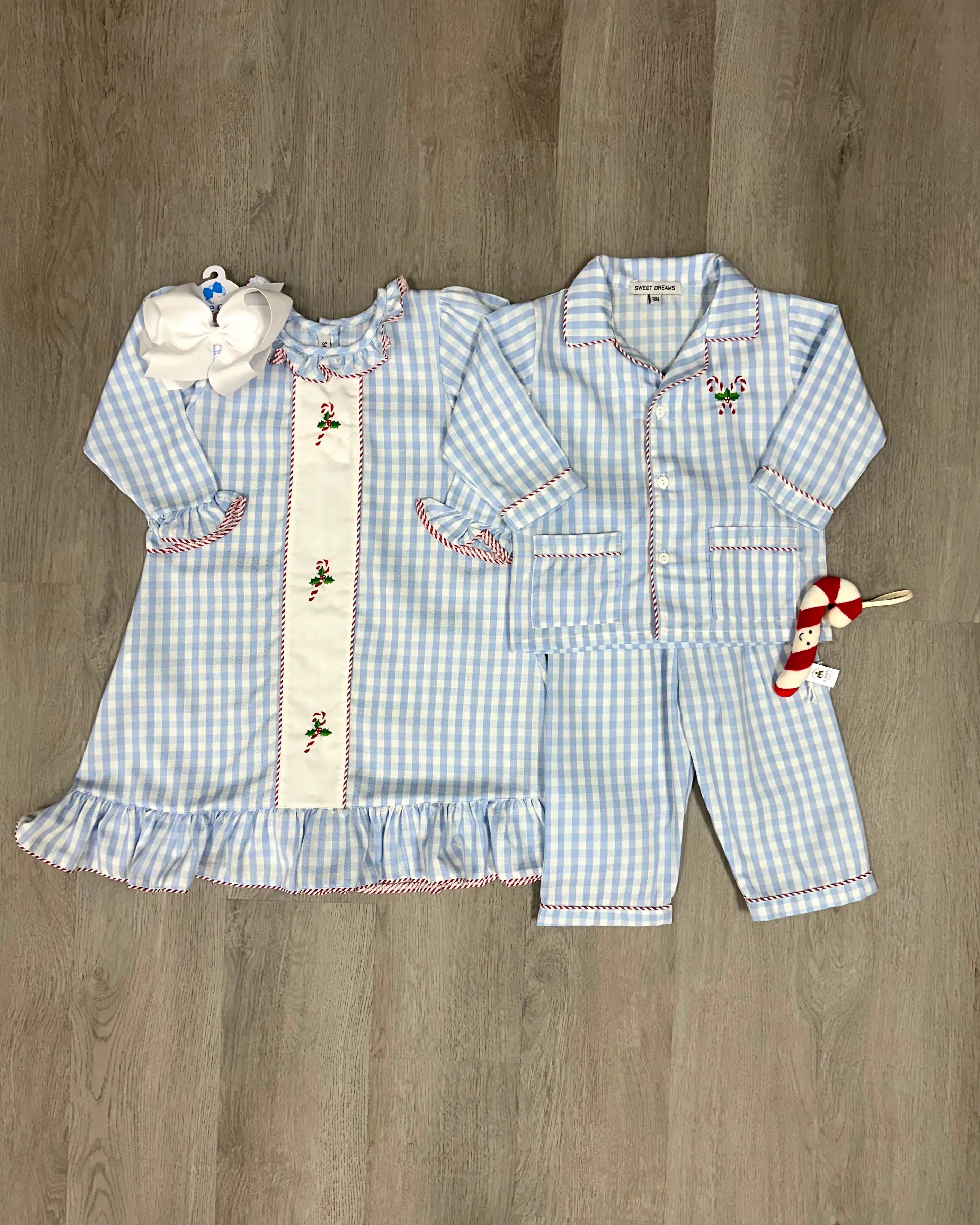 Embroidered Candy Cane Pajamas