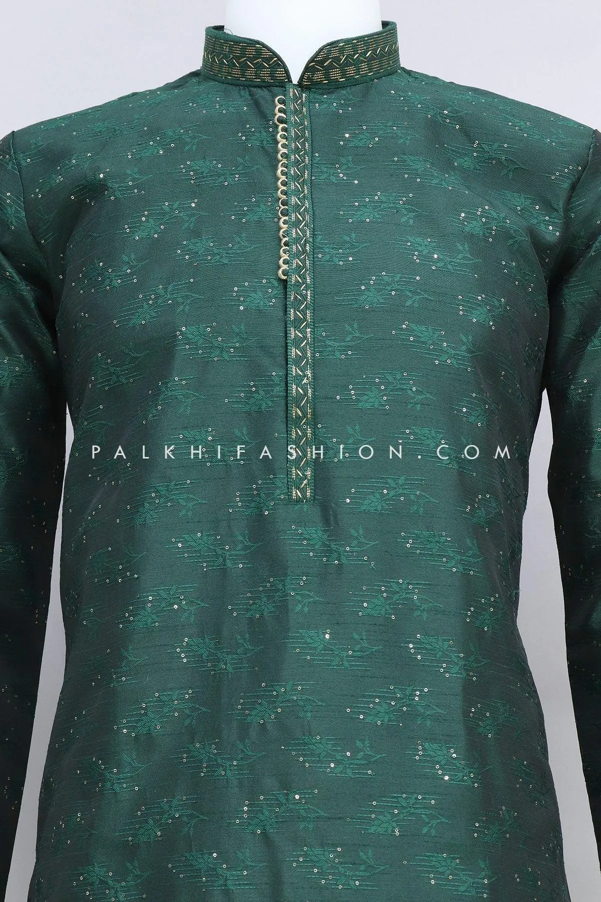 Emerald Green Mens Kurta Pajama With Sequin Embroidery