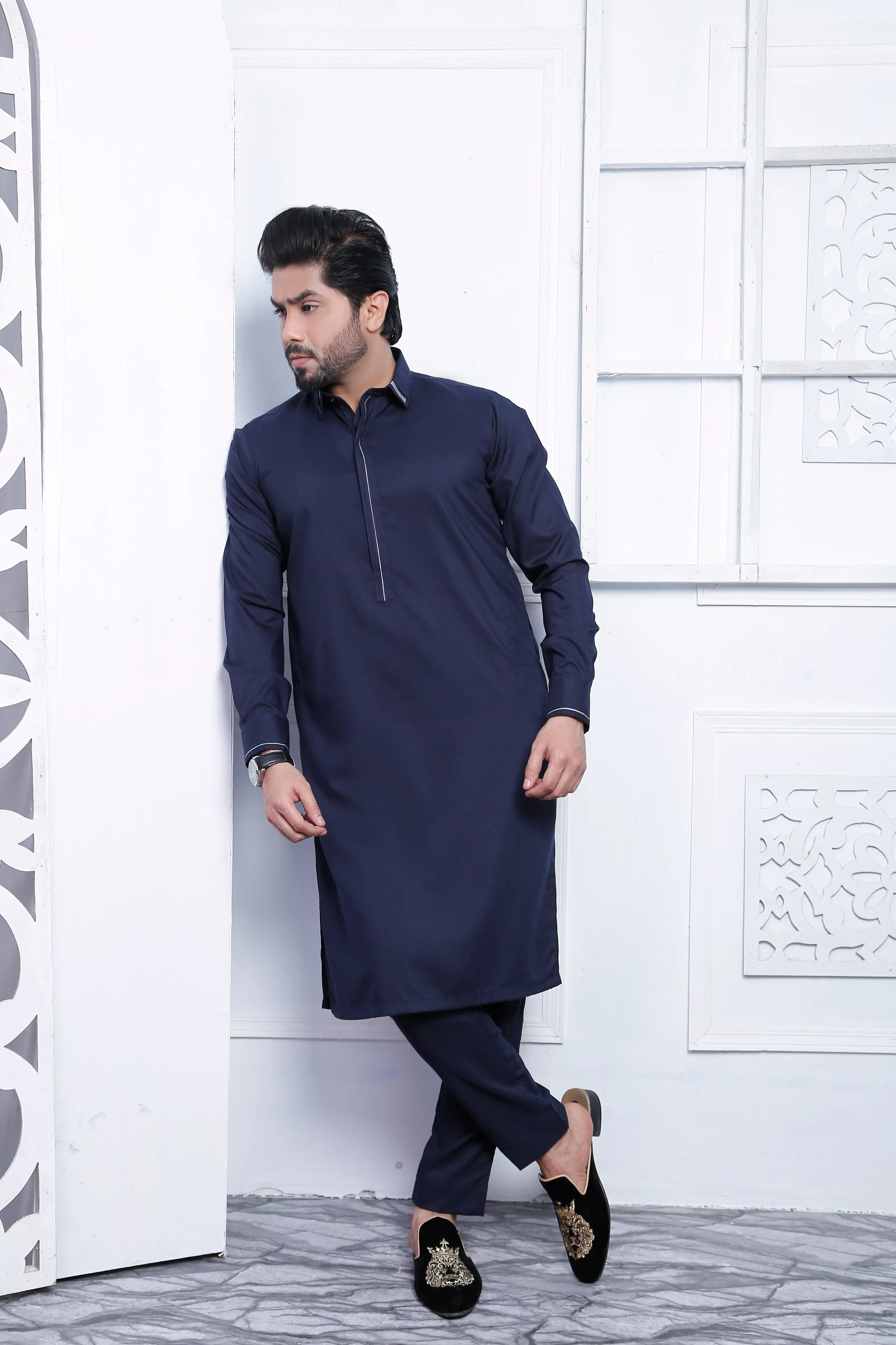 ER 496 Navy Blue Kurta Pajama For Men