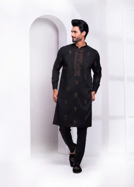 ER EMB 535 EDGE Black Extravaganza Wash N wear With Zari Embroidery Kurta Pajama