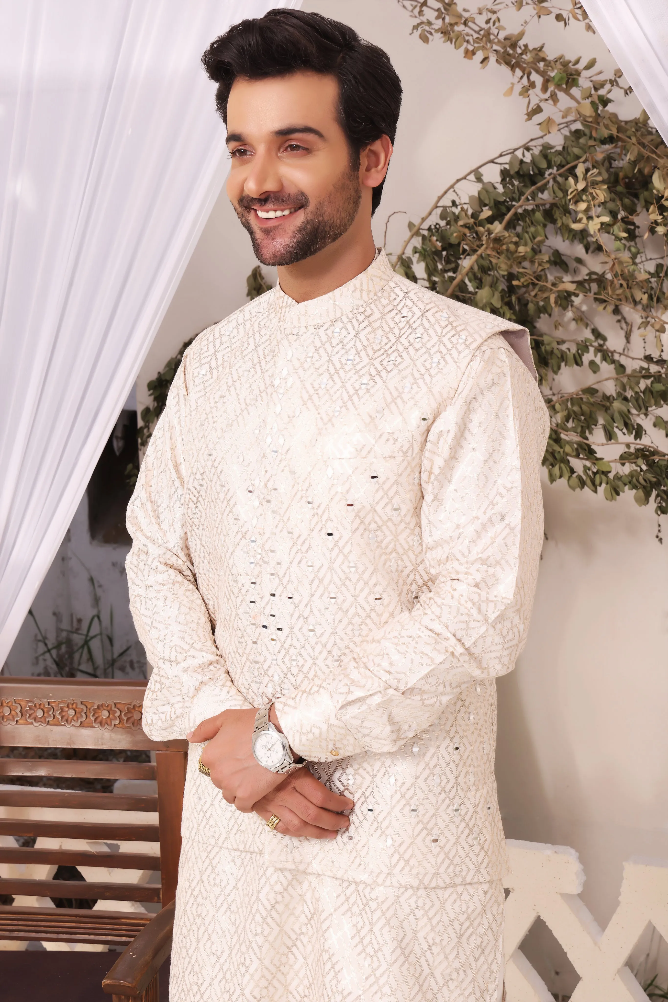 ER MR 27 MAtrix Mirror Embroidery Self Cotton Silk Fabric Kurta Pajama