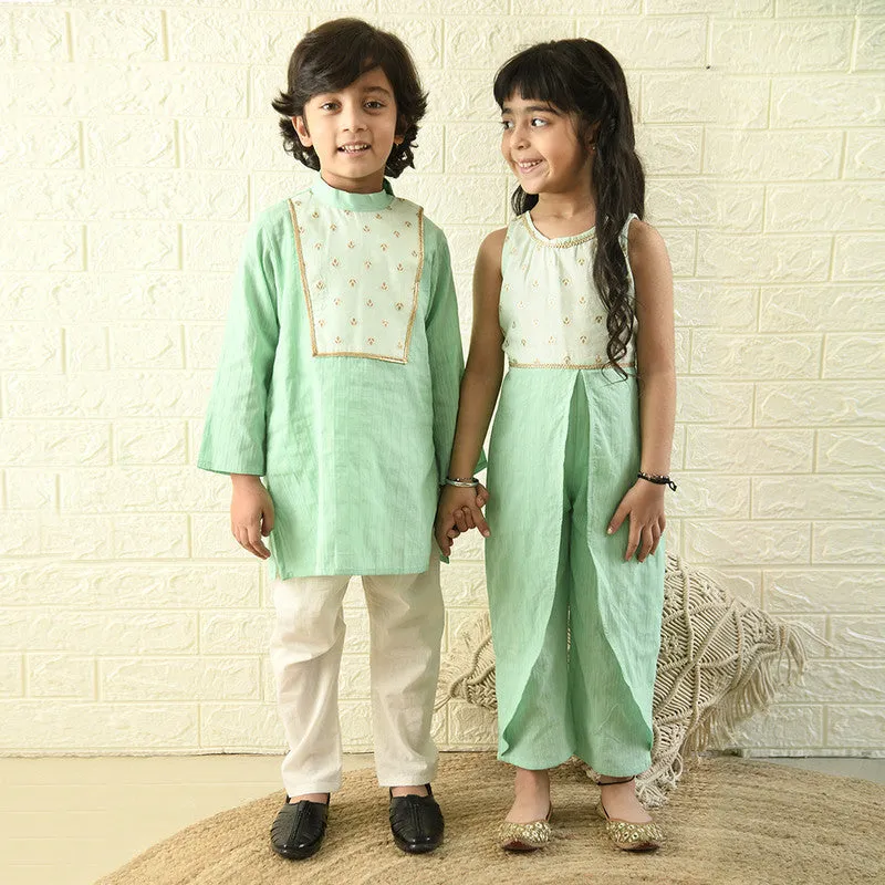 Festive Wear | Cotton Kurta Pyjama Set for Boys | Sea Green