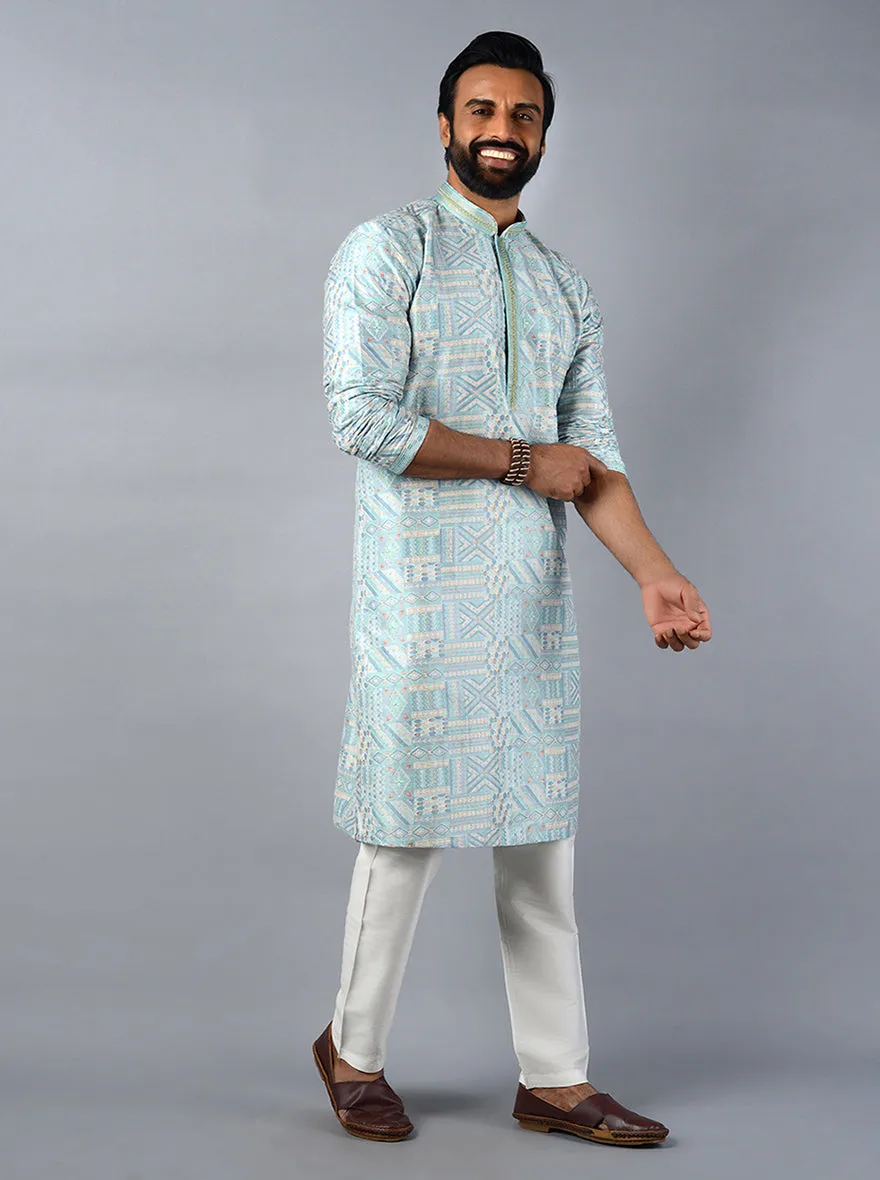 Firozi Embroidered With Printed Regular Fit Kurta Set | TULA