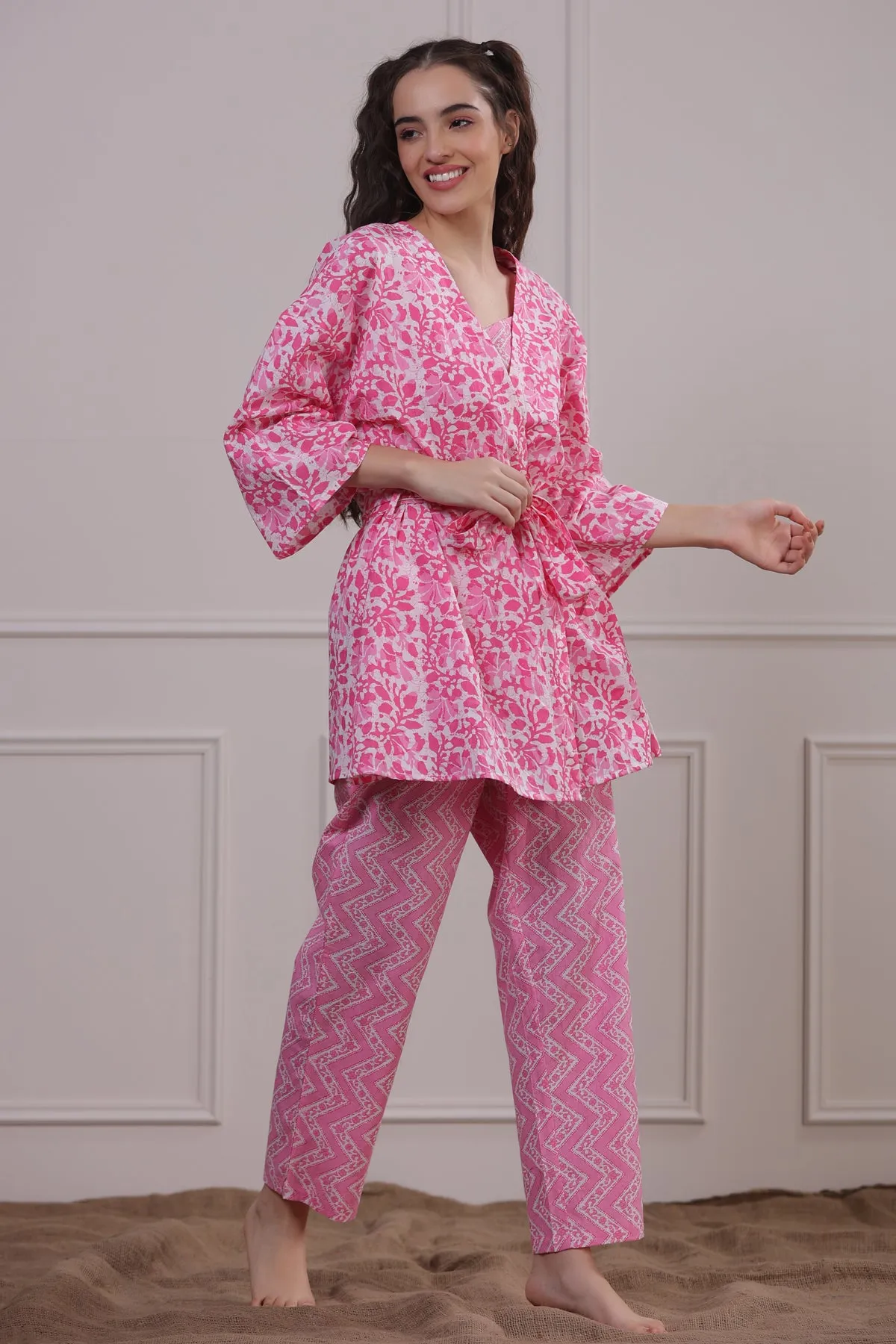 Floral Patterns on Pink Three Piece Set