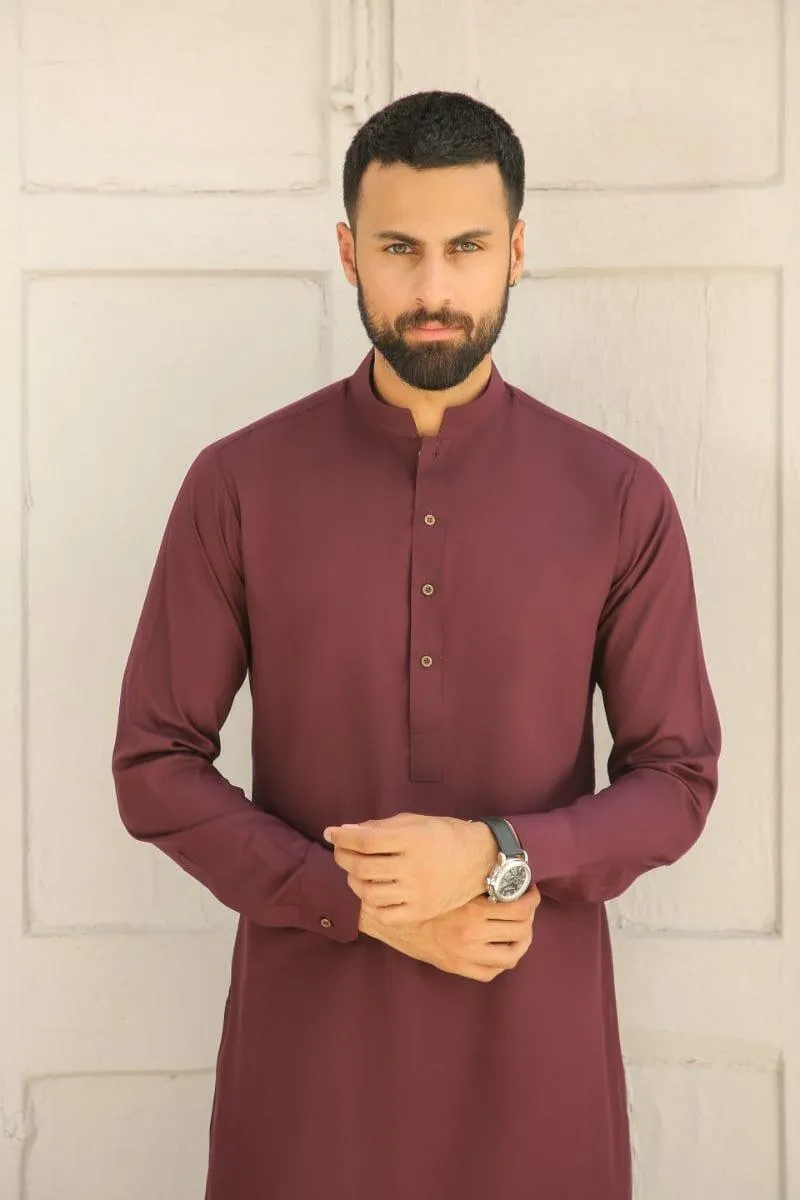 GEM GARMENTS - Dasht - Band Collar - Maroon - 2 Piece