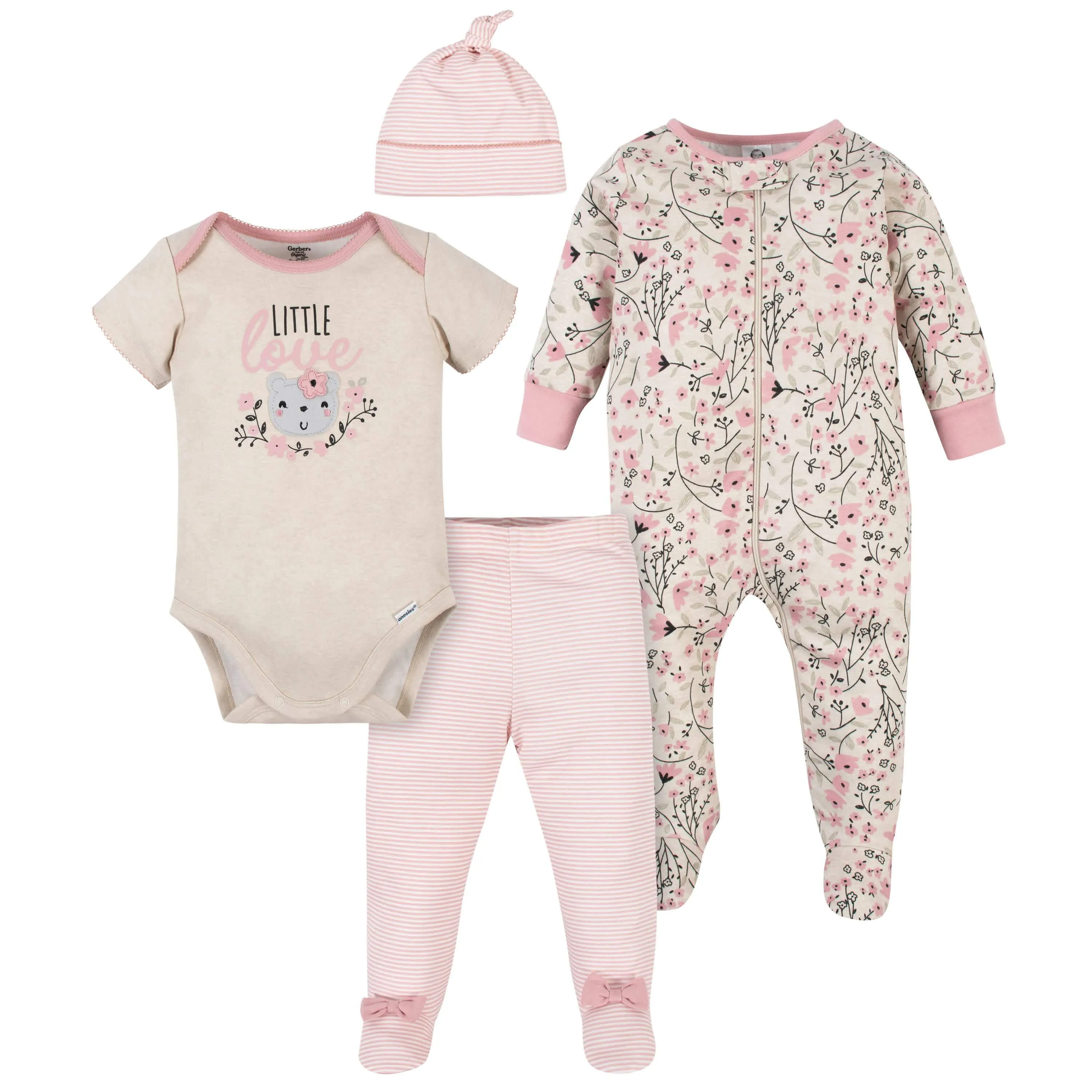 Gerber® Organic 4-Piece Baby Girls Flower Take-Me-Home Set