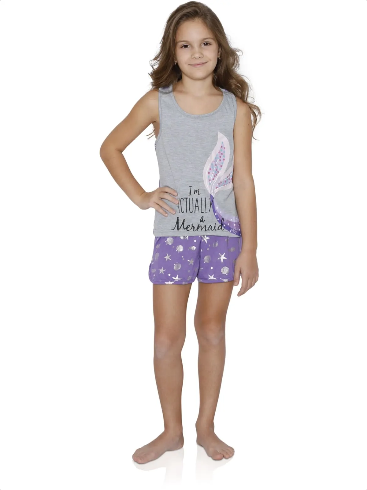 Girls' 4d i'm Actually a Mermaid Short Sleep Pajama Set