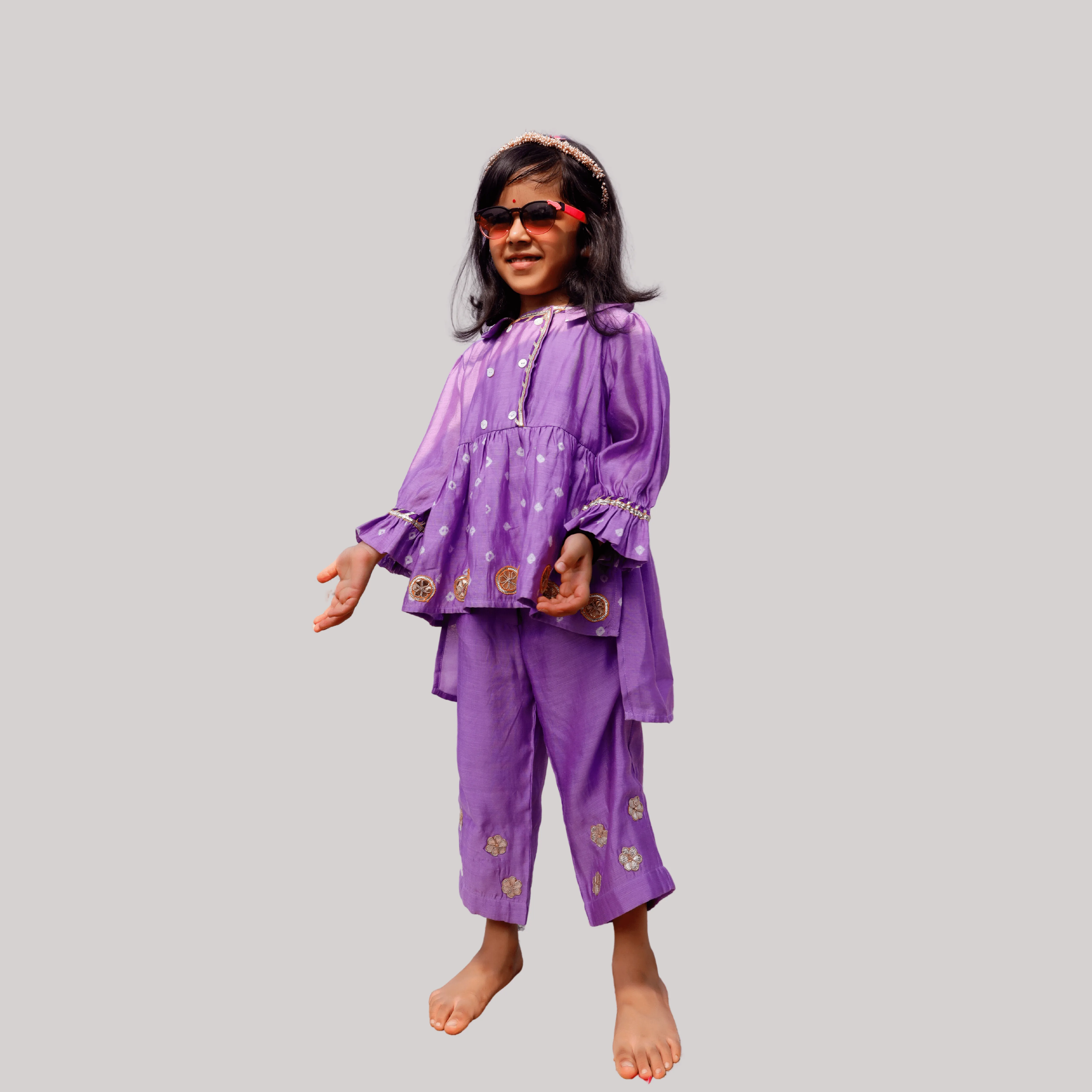 Girls Ethnic Gota Work Coord set Style Kurta Pajama Set  - Purple