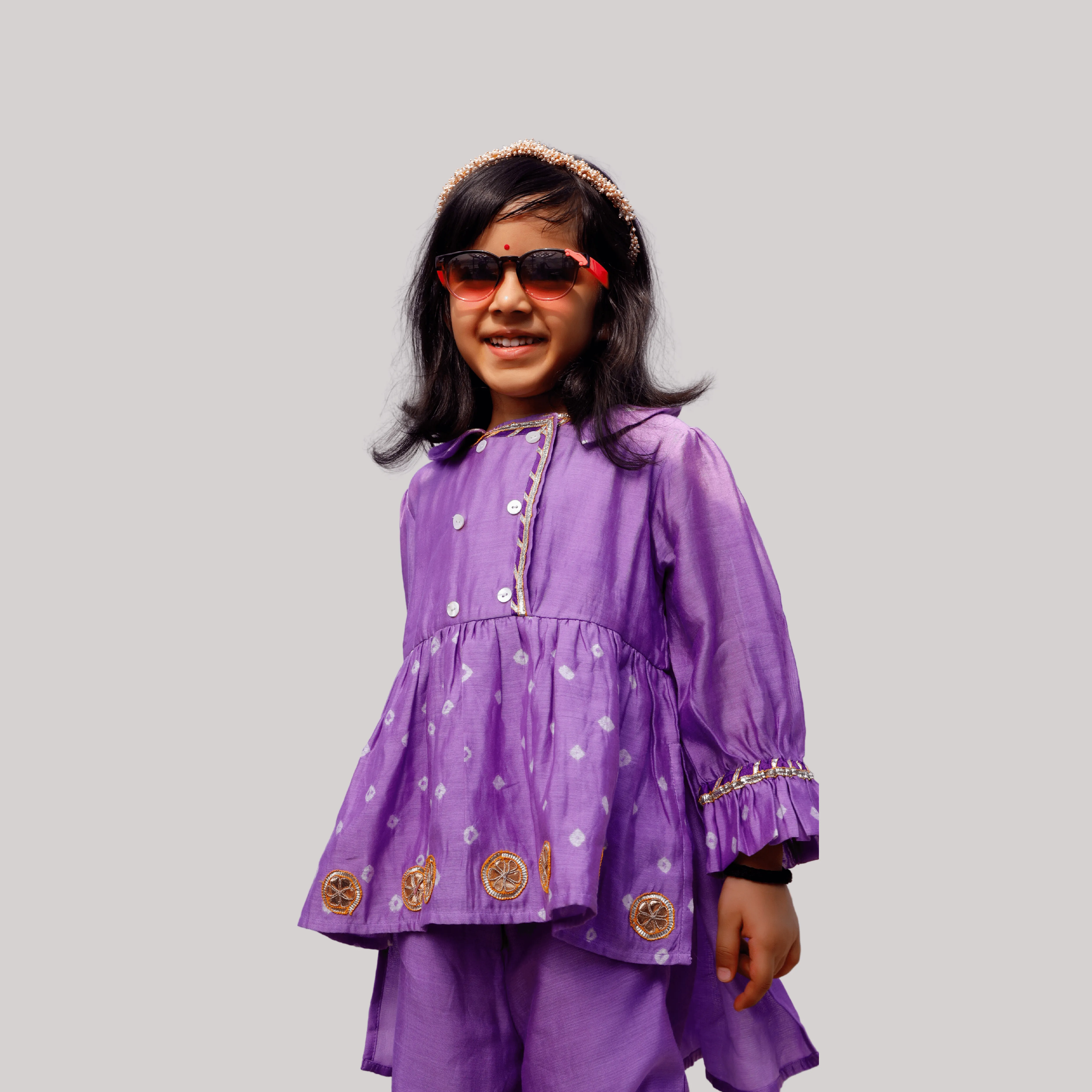 Girls Ethnic Gota Work Coord set Style Kurta Pajama Set  - Purple