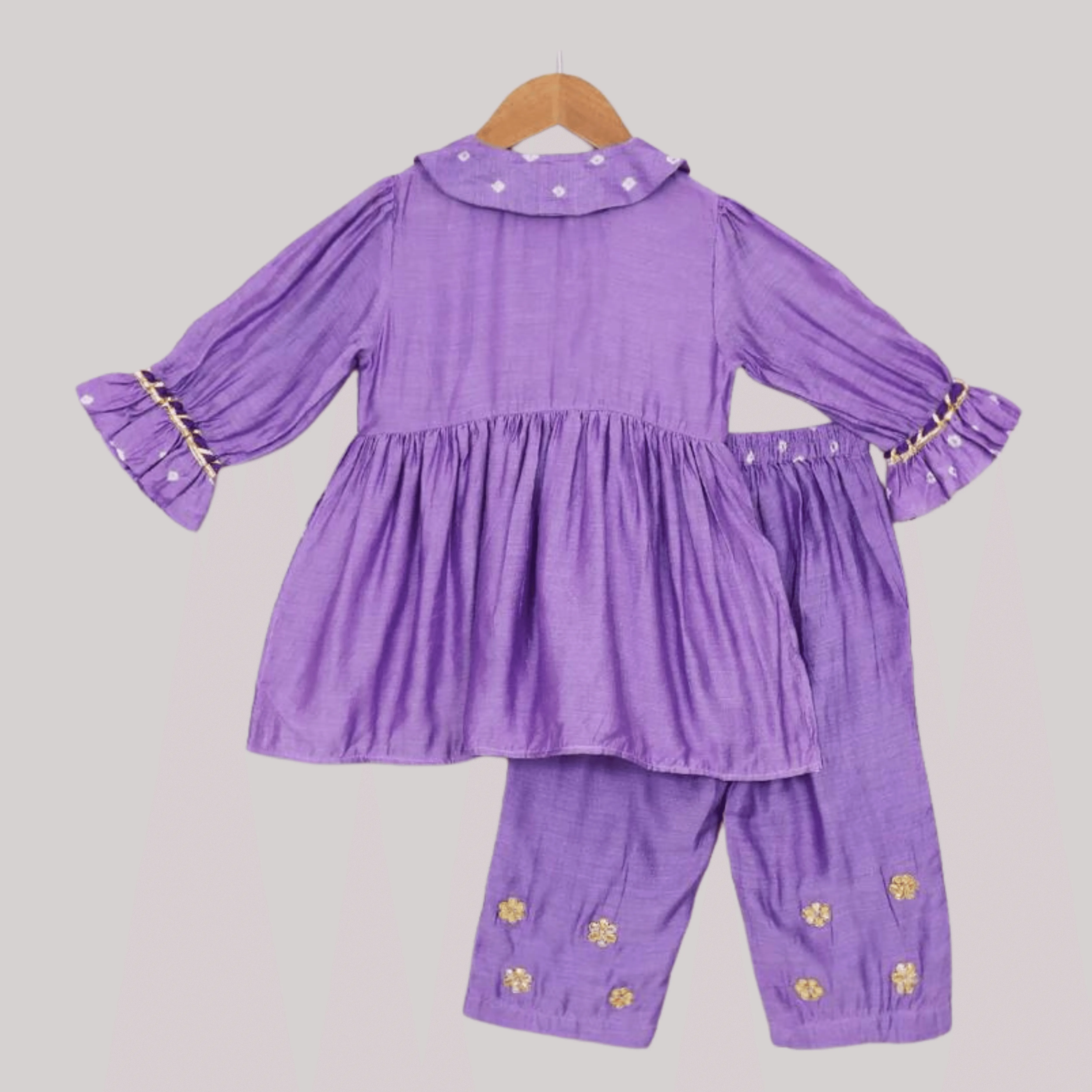 Girls Ethnic Gota Work Coord set Style Kurta Pajama Set  - Purple