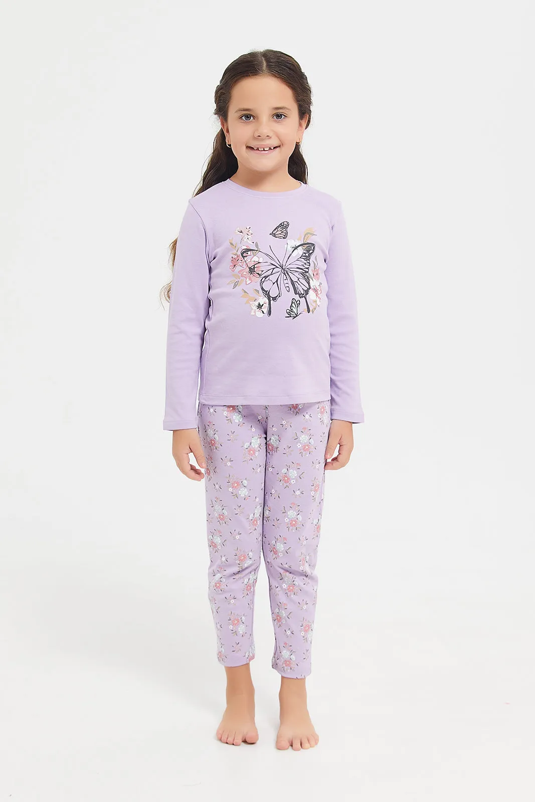 Girls Lilac Butterfly Pyjama Set (2 Piece)