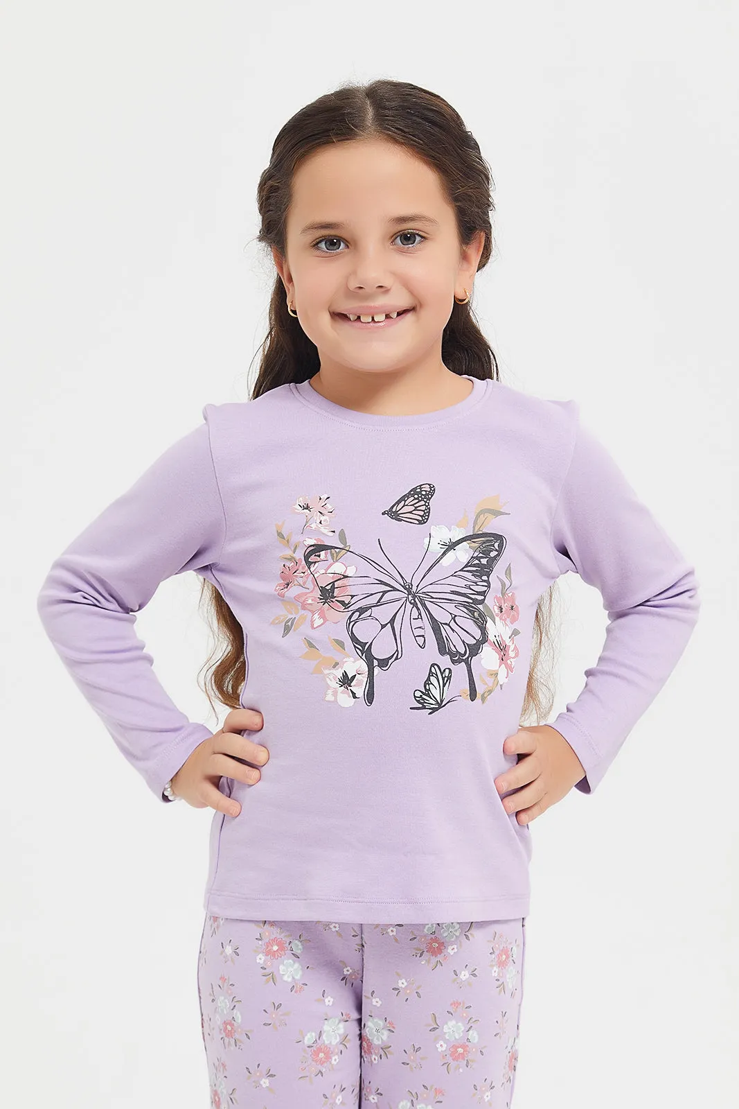 Girls Lilac Butterfly Pyjama Set (2 Piece)