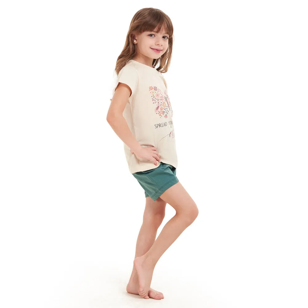 Girls summer pajama set Butterfly t-shirt   Green Army shorts