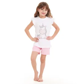 Girls summer pajama set Unicorn t-shirt   Pink shorts