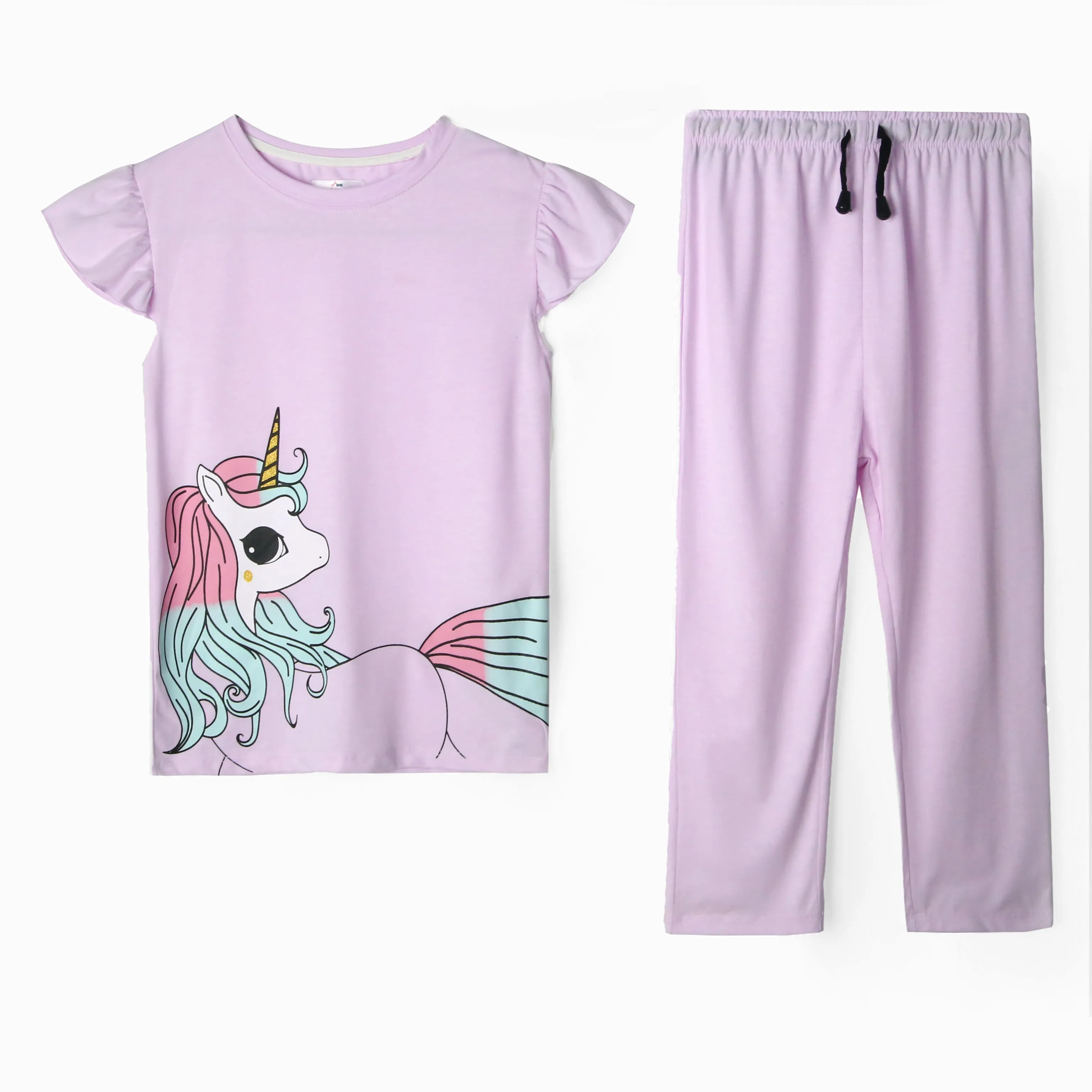 Girls Unicorn Printed Soft Cotton Frill Suit