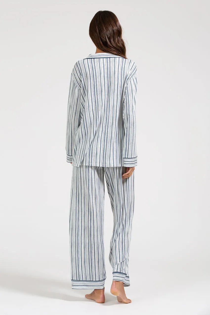 Gisele - The Long PJ Set, Off White/Indigo Blue