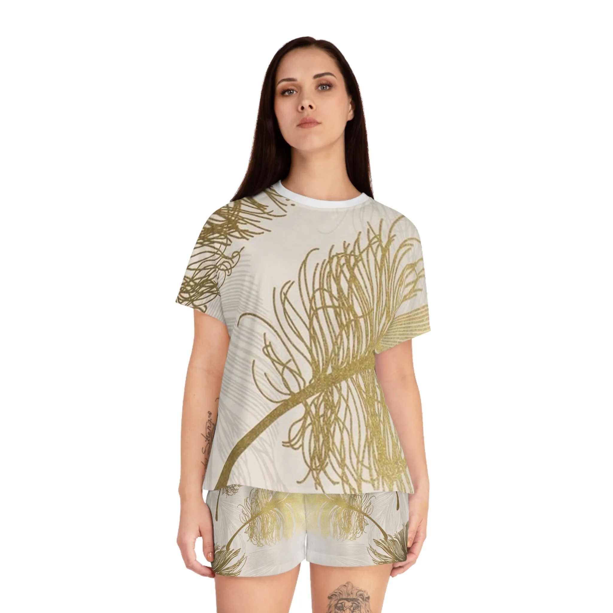 Golden Feathers - Inovax Women's Short Pajama Set 