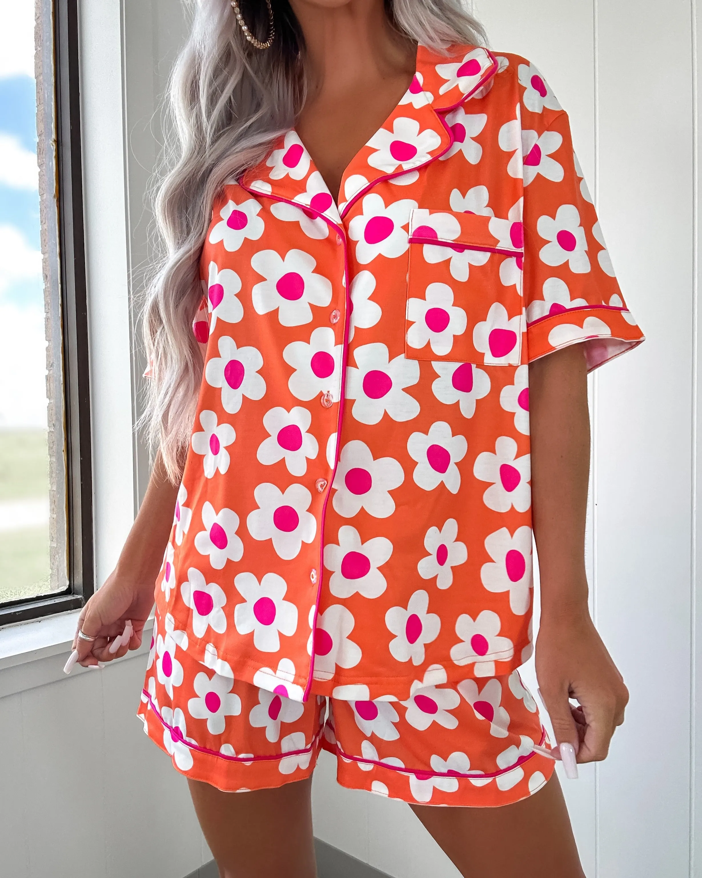 Good Morning Sunshine Floral Pajama Set - Orange