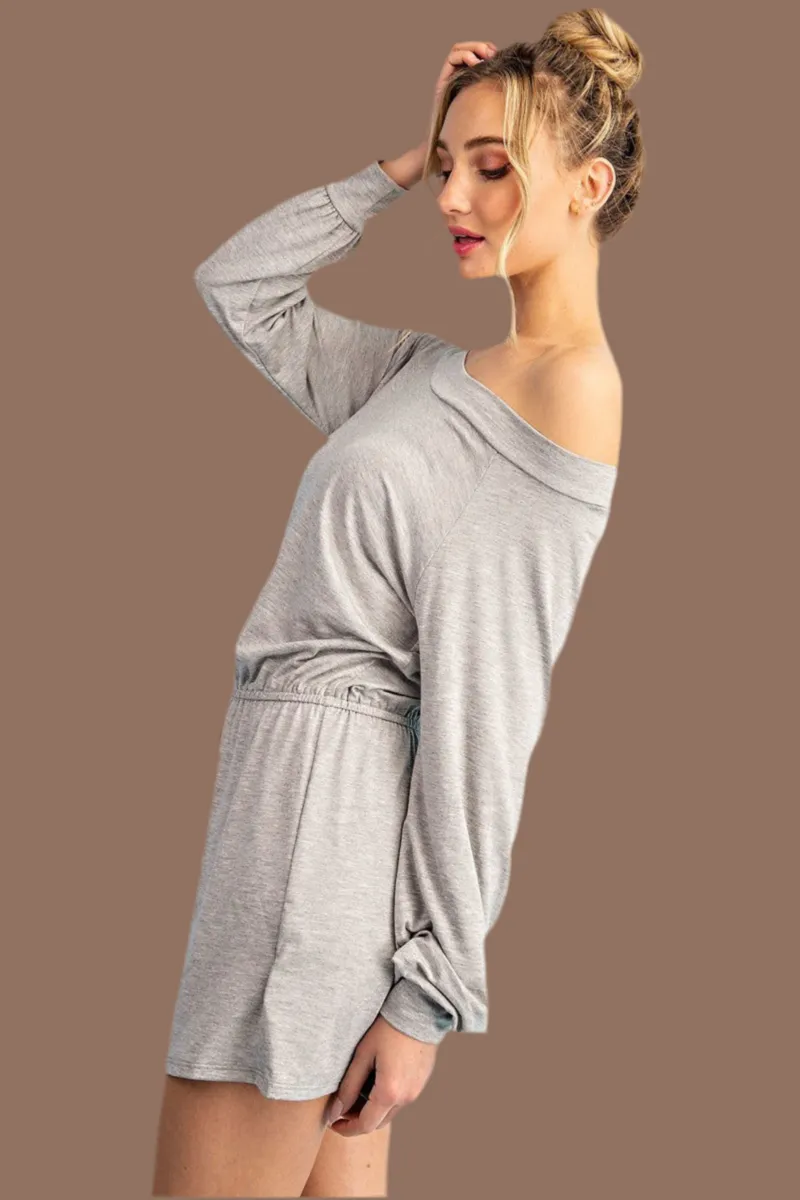 Gray Off the Shoulder Long Sleeve Romper