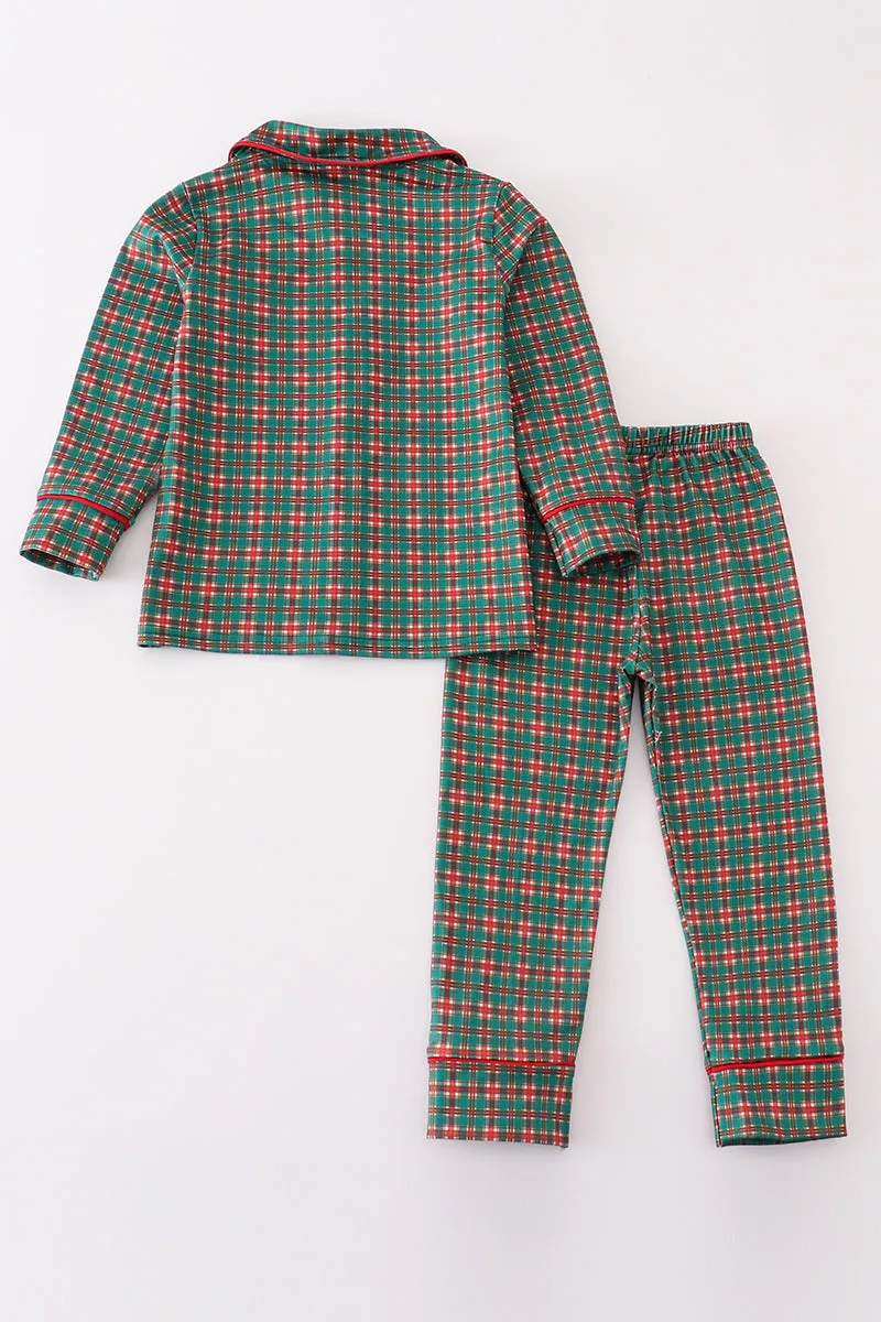 Green plaid boy pajamas set