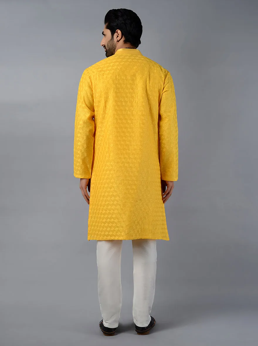 Haldi Yellow Embroidered Regular Fit Kurta Set | TULA