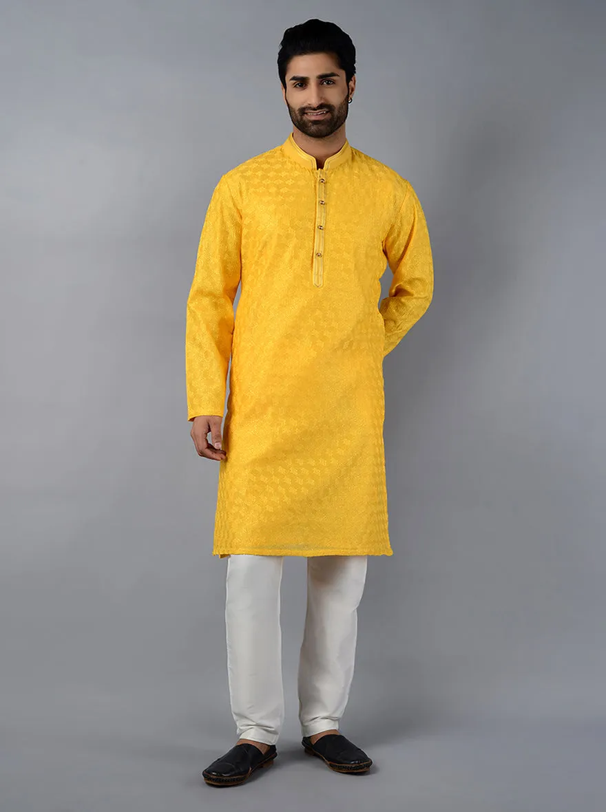 Haldi Yellow Embroidered Regular Fit Kurta Set | TULA