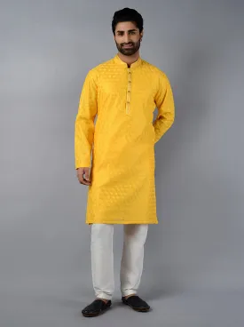 Haldi Yellow Embroidered Regular Fit Kurta Set | TULA