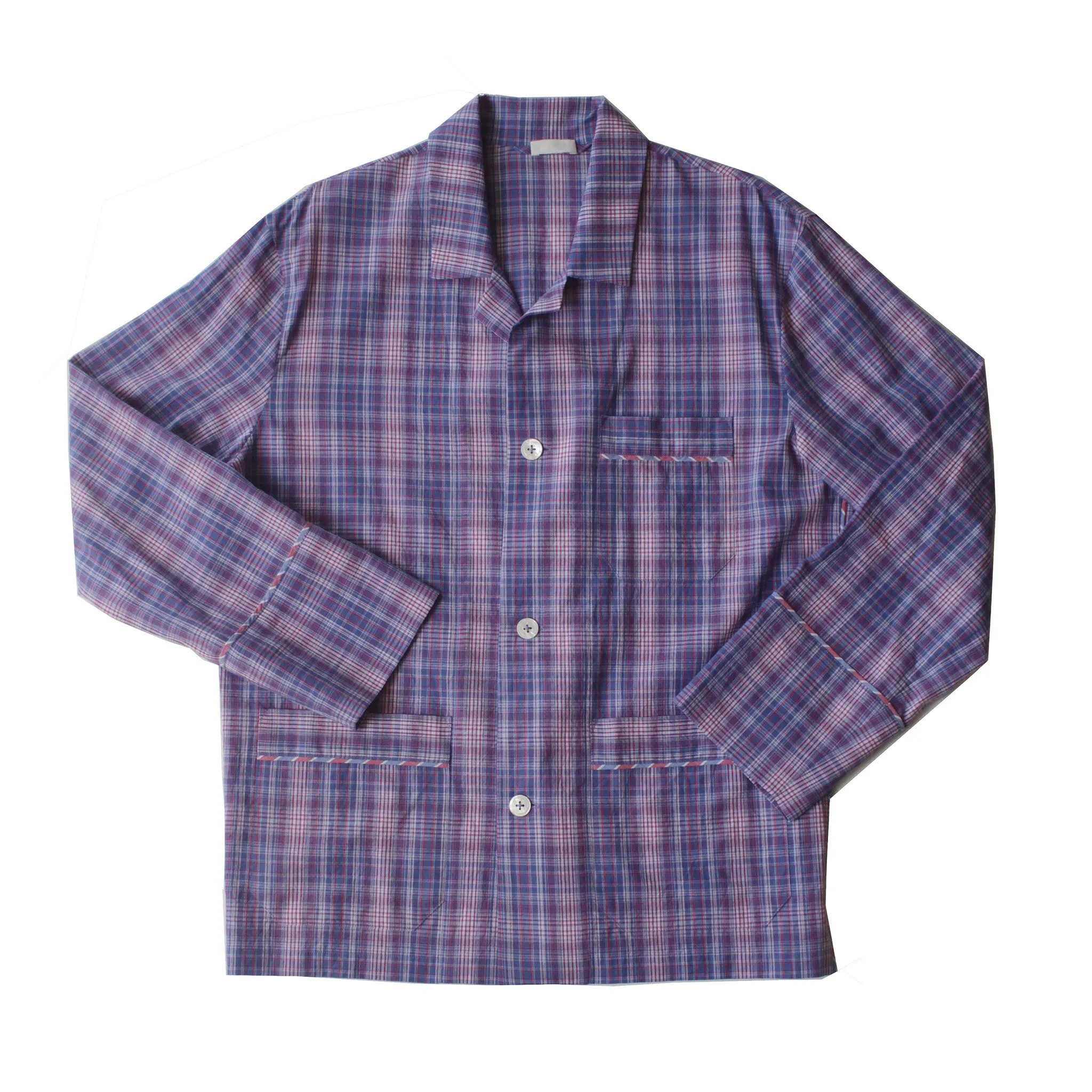 Hyperion Pajama Shirt in Blue Plaid Italian Cotton