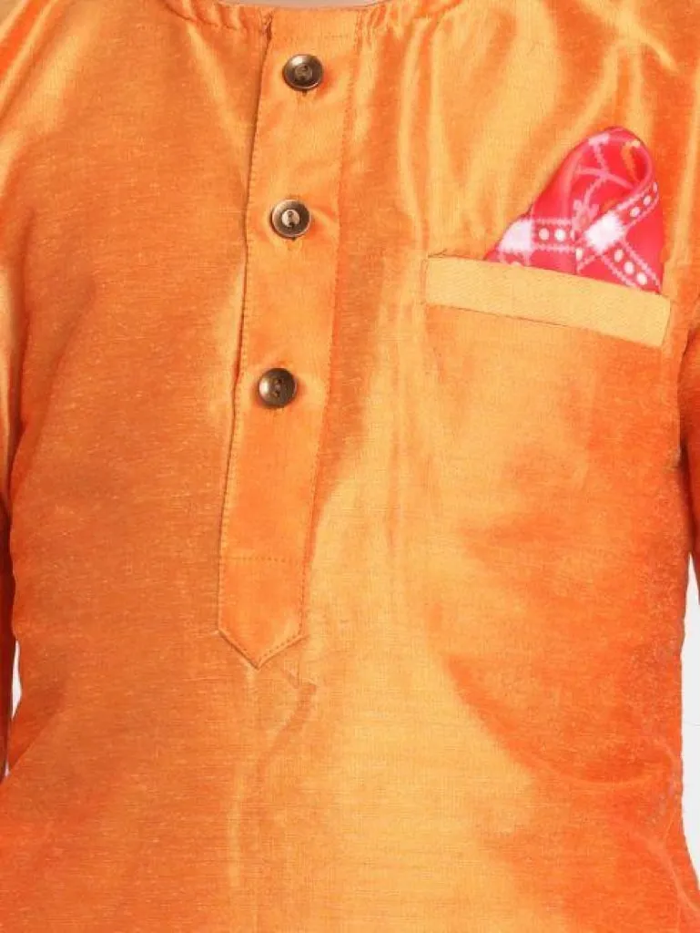 Jashvi Boys' Orange Cotton Silk Blend Kurta and Pyjama Set