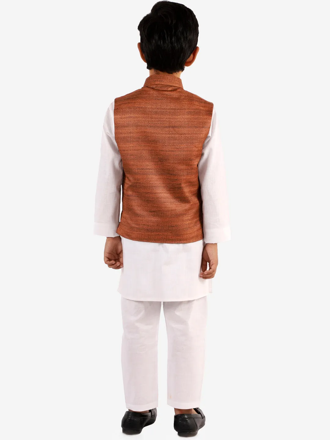 Jashvi Brown Color Nehru Jacket And White Kurta Pyjama Baap Beta Set