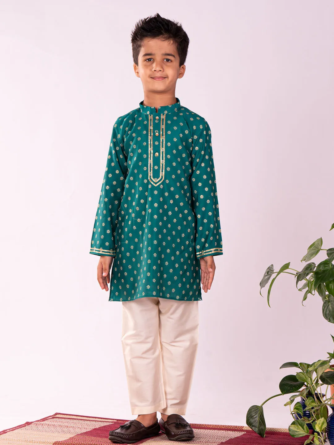 Jashvi Green And Cream BHAI BEHEN Siblings Matching Set