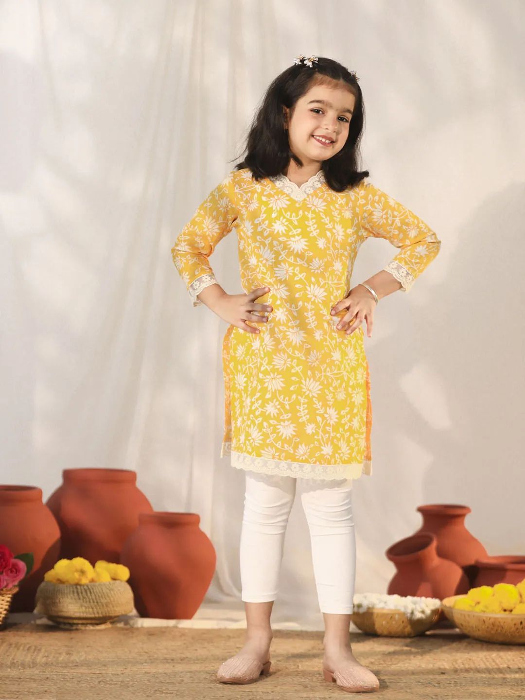 Jashvi Yellow And White BHAI BEHEN Siblings Matching Set