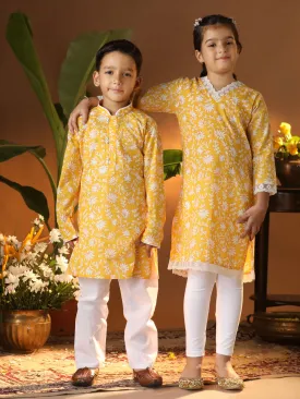 Jashvi Yellow And White BHAI BEHEN Siblings Matching Set