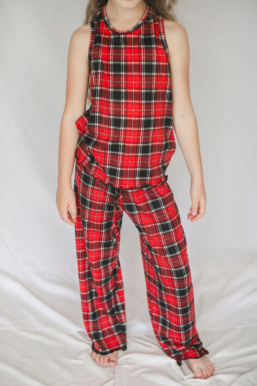 Kids Cozy Red Plaid Pajama Pants Set