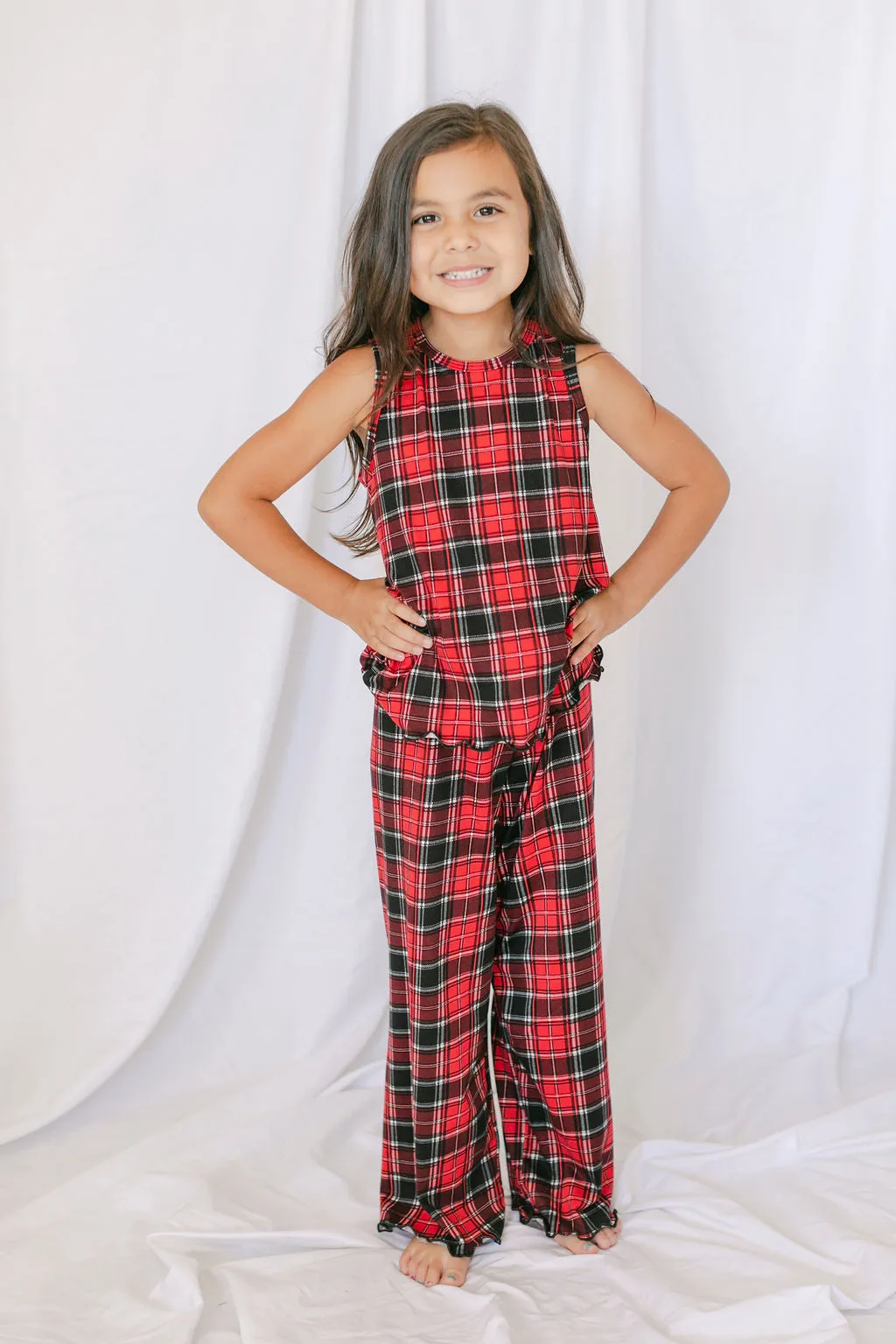 Kids Cozy Red Plaid Pajama Pants Set