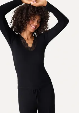 Lacey Basics Long Sleeve Pajama Top - Black