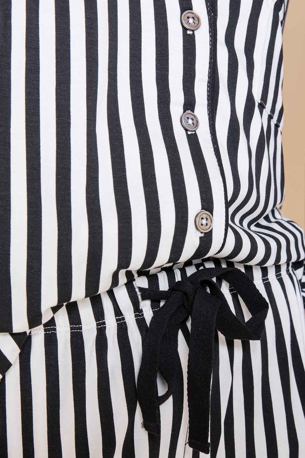 Ladies Collared Set - BLACK AND WHITE STRIPE