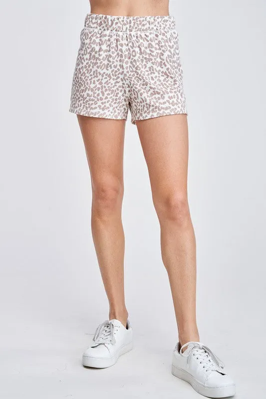 Leopard Pajama Shorts Set - Ivory/Taupe