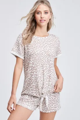 Leopard Pajama Shorts Set - Ivory/Taupe