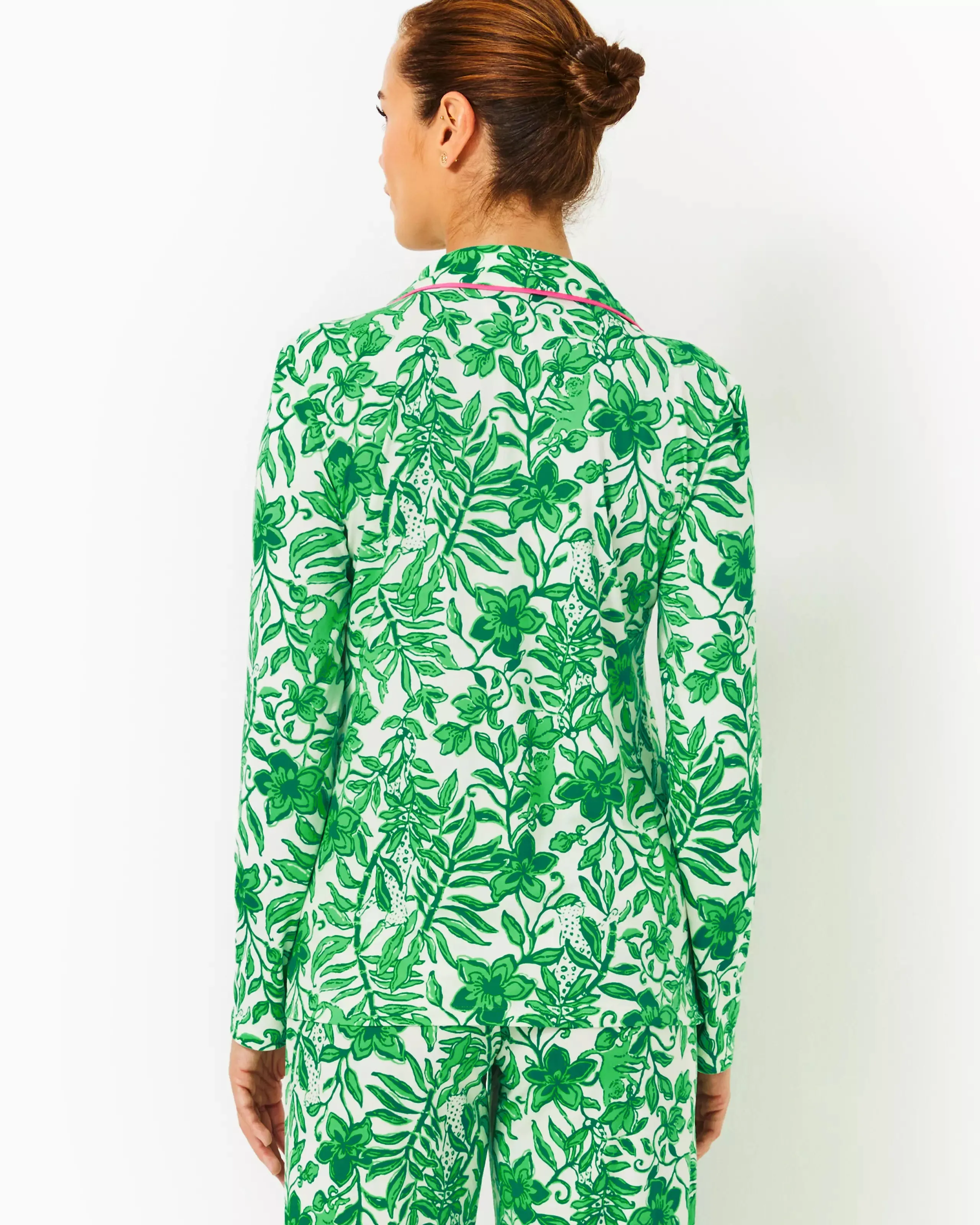 Lilly Pulitzer Women's Pajama Knit Button-Up Top - Fiddle Leaf Green Lil Escape Plan Pjs