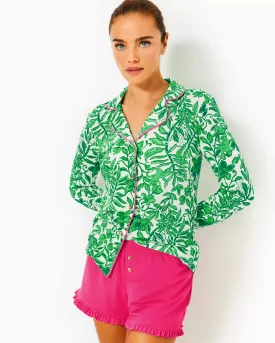 Lilly Pulitzer Women's Pajama Knit Button-Up Top - Fiddle Leaf Green Lil Escape Plan Pjs