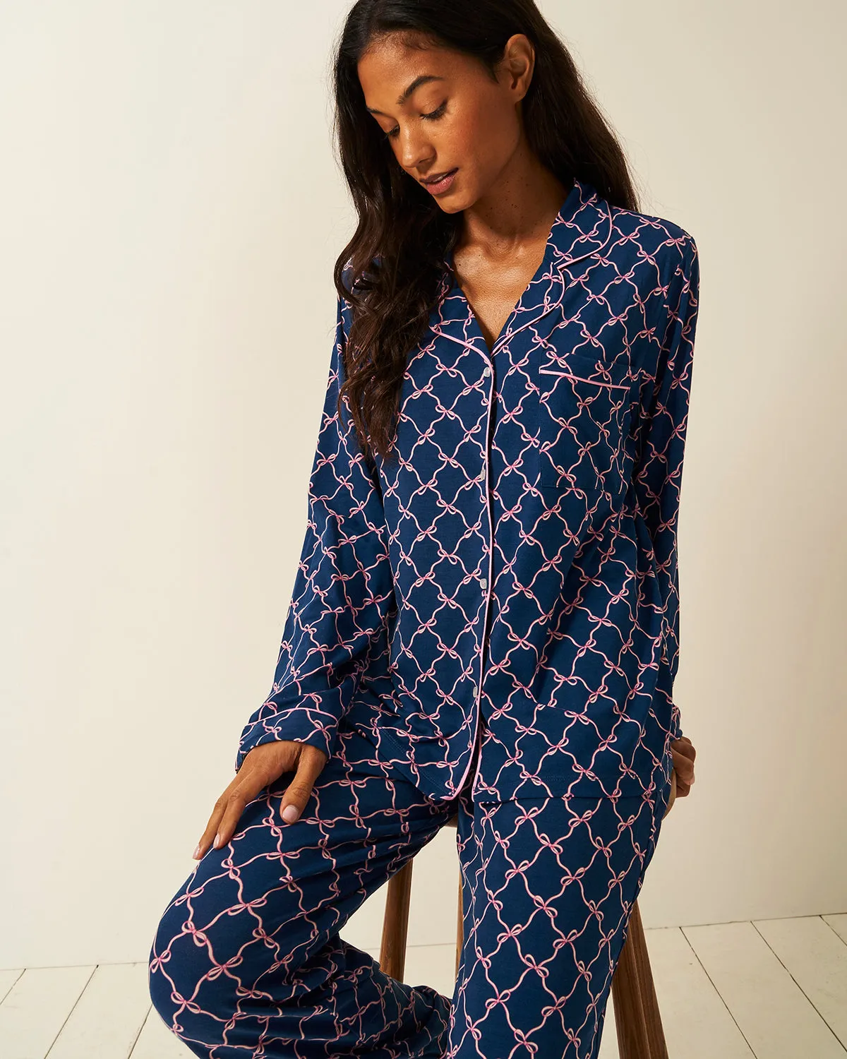 Long Pajama Set - Midnight Bow