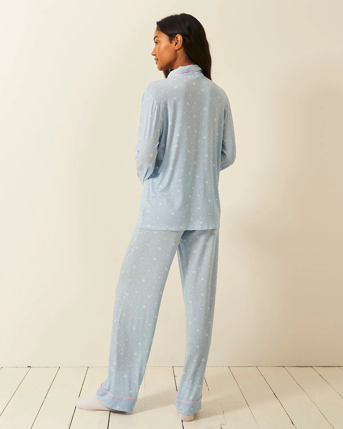 Long Pajama Set - Pale Blue Stars