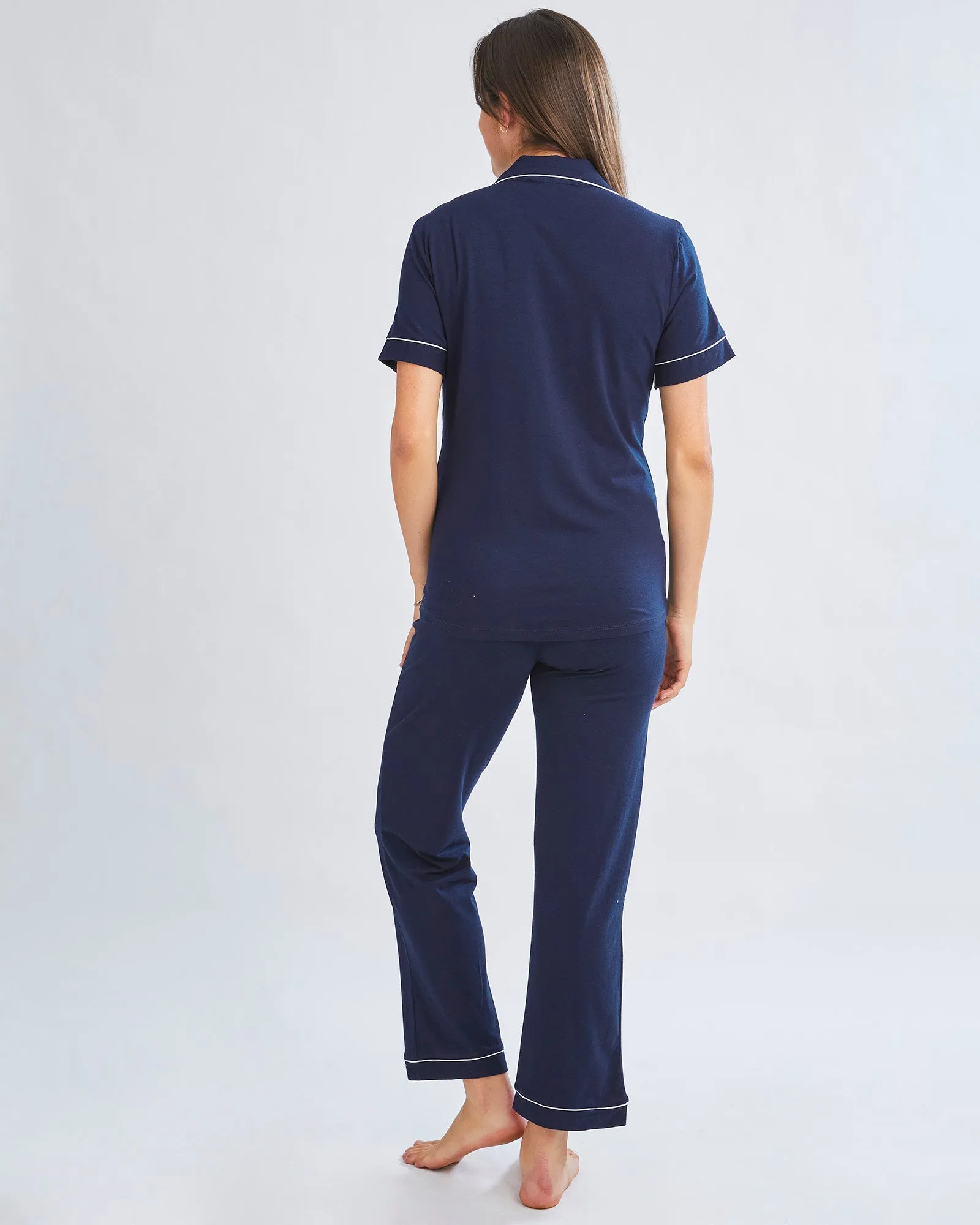 Maternity and Nursing Button Front Pajama Set in Navy