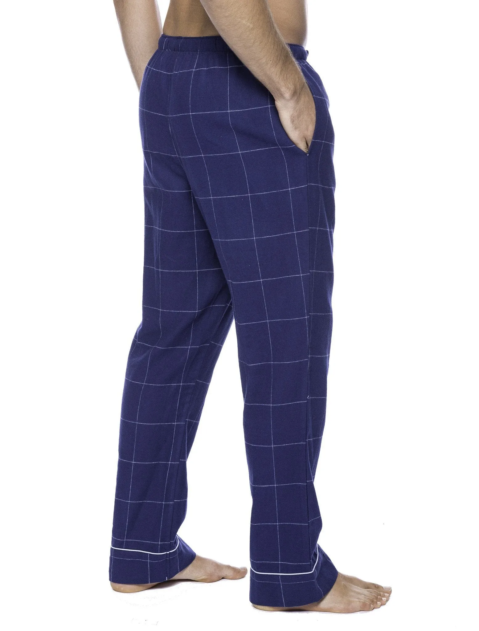 Men's Premium 100% Cotton Flannel Lounge Pants - Windowpane Checks Dark Blue